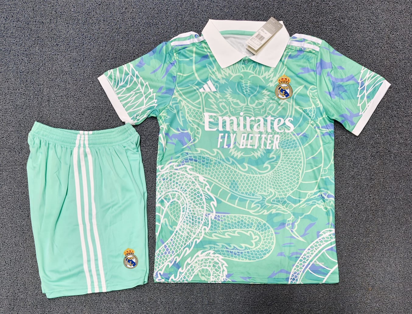 Real Madrid Aqua Dragon Edition 25/26 Jersey Set (Master Copy) – With Shorts & Original Packaging